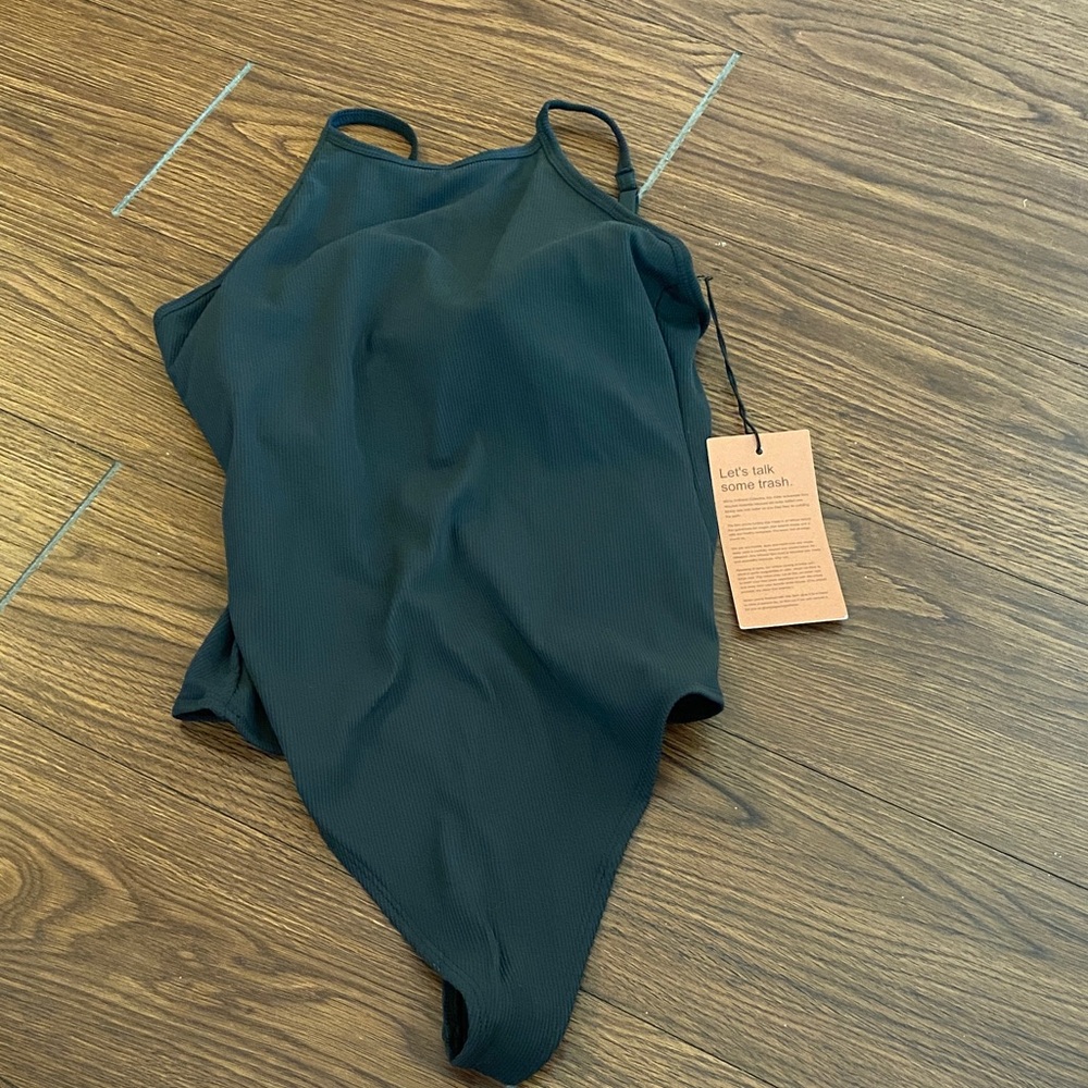 Medium Girlfriend Collective Black Thong Halter Bodysuit